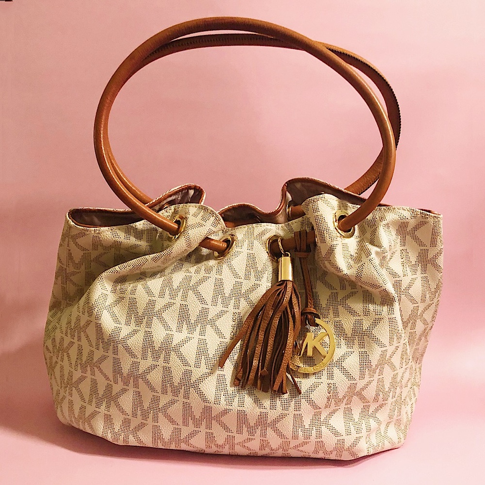 Michael Kors Logo Neutral Ring Tote with tassel